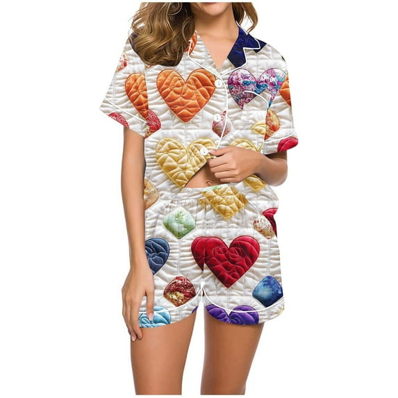 Tnhcen Women Lounge Wear Polyester Pajamas Loungewear Two-Piece Sleepwear Button-Down Pj Set