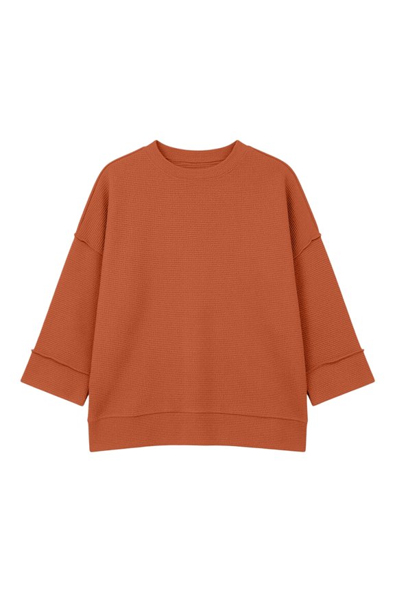 Women Summer Top 3/4 Sleeve Waffle Knit Crew Neck Casual Loose Fit Basic Blouse A Line Tunic Top for Women Daily Vacation S-2XL
