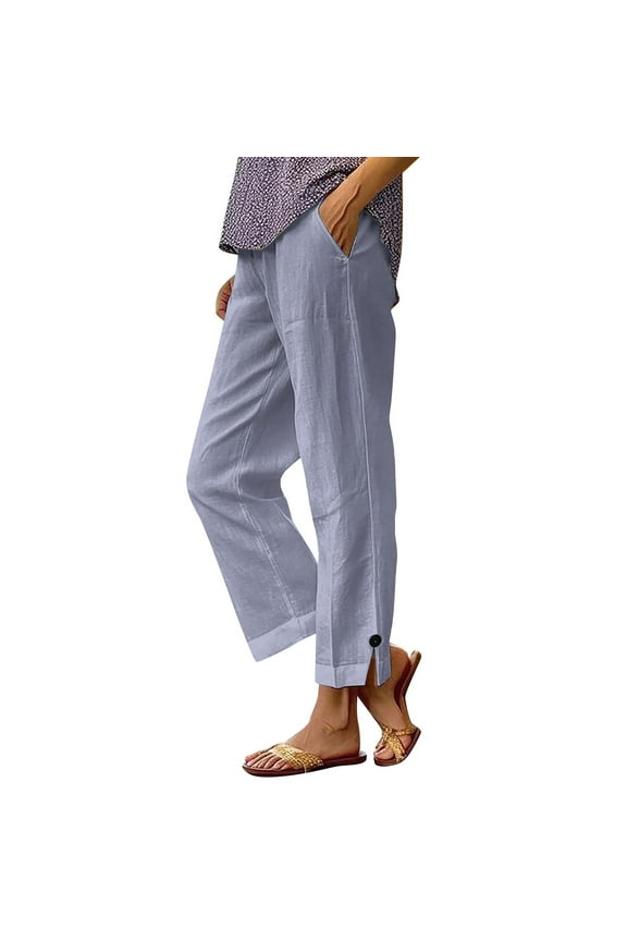 Women's 100% Polyester Pre-Washed Crinkle Straight Leg Pants Elastic Waist Comfort Trousers Plus Size S-3XL Casual Lounge Wear Multiple Colors Available
