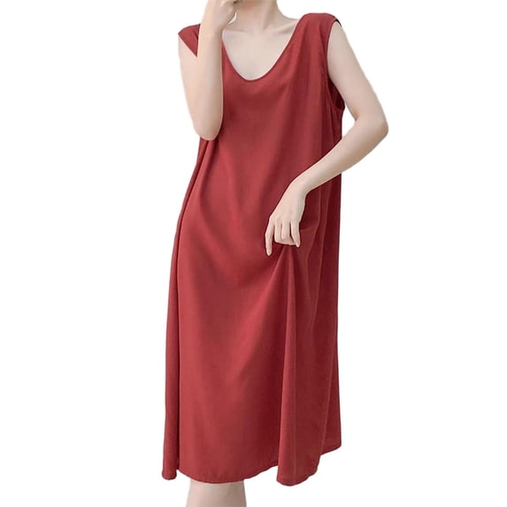 Tnhcen Women's 100% Polyester Soft Loose Fit Free Size Sleep Dress Crew Neck Plus Size Long Nightgown Casual Comfy Lightweight Breathable Loungewear Basic Nightwear