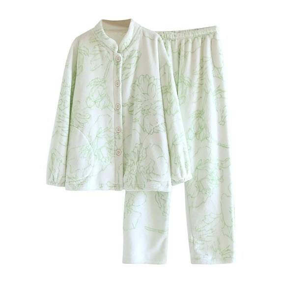 Tnhcen Women's 2 Piece Comfy Lightweight Pajama Sets Soft Stand-Up Collar Long Sleeve Nightwear Homewear Set M-XL