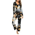 thumbnail image 1 of Tnhcen Women’s 2-Piece Halloween Print Pajamas Set V-Neck Long Sleeve Pants Nightwear Home Clothes S-3XL, 1 of 4