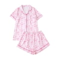 thumbnail image 1 of Tnhcen Women's 2 Piece Pajama Set Cute Halloween Print Sleepwear Matching Pjs Sets Button Up Shirt with Lounge Shorts Set S-2XL, 1 of 5