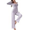 thumbnail image 1 of Tnhcen Women's 2 Piece Pajama Sets V Neck Print Cute Pajama Long Sleeve Top Pant Lounge Homewear Set S-XL, 1 of 4