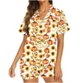 thumbnail image 1 of Tnhcen Women's 2 Piece Purple Halloween Graphic Pajama Set Button Down Short Sleeve Lapel Shirt Pjs Shorts Lounge Set S-2XL Multicolor, 1 of 5