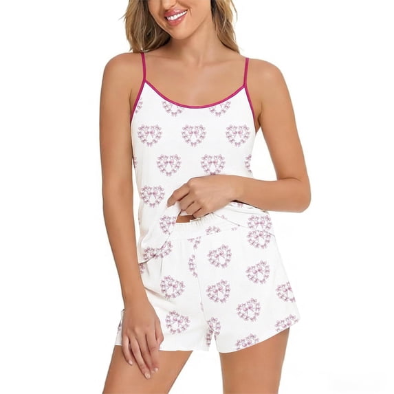 Tnhcen Women's 2-Piece Satin Pajama Set with Love Heart Print, Tank Top + Elastic Waist Shorts Sleepwear Loungewear for Women S-2XL, Soft Breathable Home Outfit