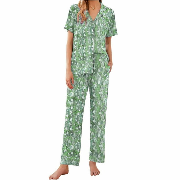 Tnhcen Women's 2 Piece Silk Satin Short Sleeve Pajama Set Button Down Sleepwear Soft Pjs Sets Loungewear S-2XL
