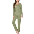 thumbnail image 1 of Tnhcen Women's 2 Pieces Milk Silk Long Sleeve & Pants Pajama Set V-Neck Lazy One Cozy Nightwear Homewear S-3XL, 1 of 4