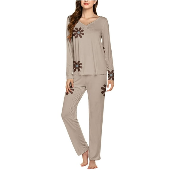 Tnhcen Women's 2 Pieces Milk Silk Long Sleeve & Pants Pajama Set V-Neck Lazy One Cozy Nightwear Homewear S-3XL