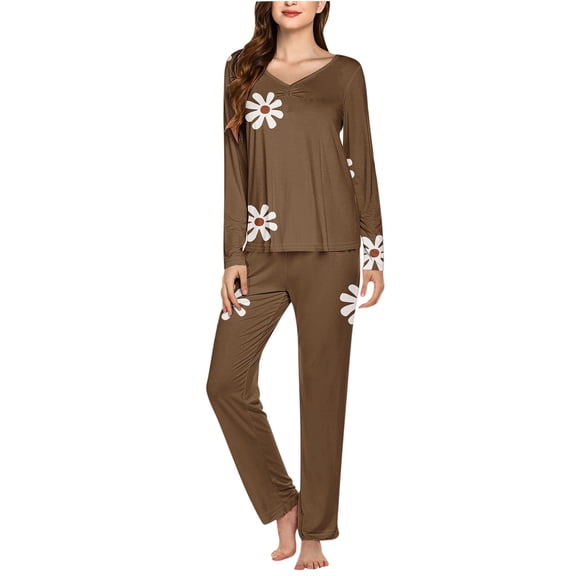 Tnhcen Women's 2 Pieces Milk Silk Long Sleeve & Pants Pajama Set V-Neck Lazy One Cozy Nightwear Homewear S-3XL