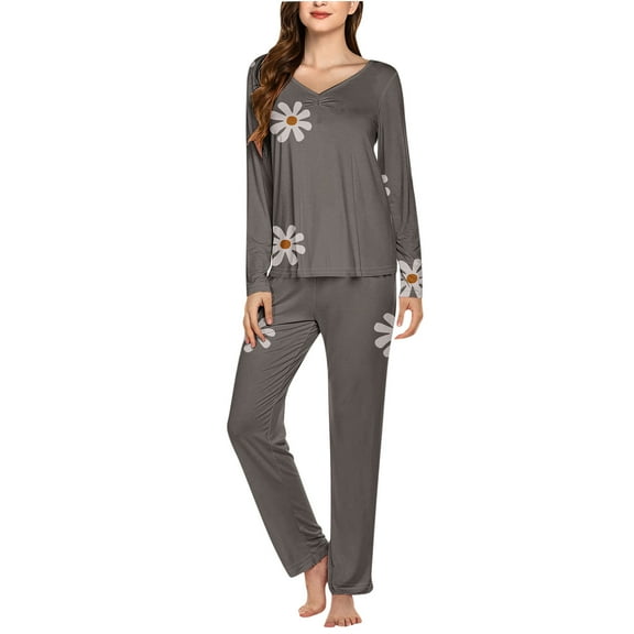 Tnhcen Women's 2 Pieces Milk Silk Long Sleeve & Pants Pajama Set V-Neck Lazy One Cozy Nightwear Homewear S-3XL