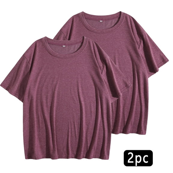 Tnhcen Women's 2 Pieces Summer Solid Color Short Sleeves Top Set Round Neck Loose Breathable Tees Shirts S-2XL