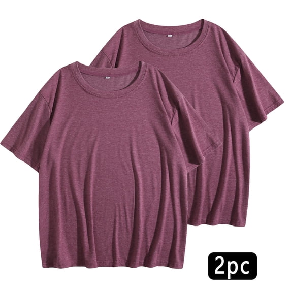 Tnhcen Women's 2 Pieces Summer Solid Color Short Sleeves Top Set Round Neck Loose Breathable Tees Shirts S-2XL