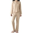 thumbnail image 1 of Tnhcen Women's 2 Pieces V-neck Solid Color Pajamas Set Long Sleeved Pants Nightwear Homewear Set M-4XL, 1 of 7