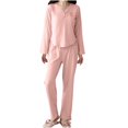 thumbnail image 1 of Tnhcen Women's 2 Pieces V-neck Solid Color Pajamas Set Long Sleeved Pants Nightwear Homewear Set M-4XL, 1 of 7