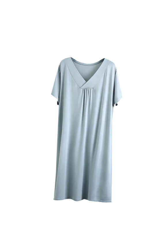 Women's 20% Modal 40% Cotton 40% Polyester Short Sleeve V - Neck Casual Nightgown Lightweight Loose Sleep Dress L - XL Plus Size Comfortable Pajama Dress for Women