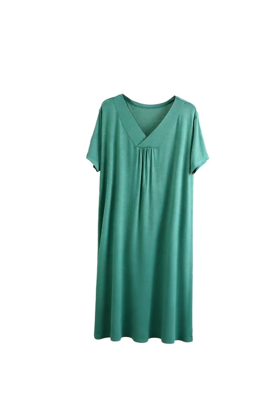 Women's 20% Modal 40% Cotton 40% Polyester Short Sleeve V - Neck Casual Nightgown Lightweight Loose Sleep Dress L - XL Plus Size Comfortable Pajama Dress for Women