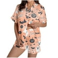 thumbnail image 1 of Tnhcen Women's 2025 Halloween Pajama Set Short Sleeve Collared Button Up Shorts Comfortable Loungewear Soft Home Wear S-2XL Multiple Colors Available Rose Gold, 1 of 8