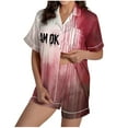 thumbnail image 1 of Tnhcen Women's 2025 Halloween Pajama Set Short Sleeve Collared Button Up Shorts Comfortable Loungewear Soft Home Wear S-2XL Red, 1 of 8