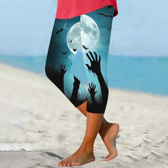 Tnhcen Women's 2025 Halloween Yoga Pants High Waisted Stretch Leggings with Spooky Ghost & Pumpkin Prints – Fall Activewear for Women Sizes S-3XL