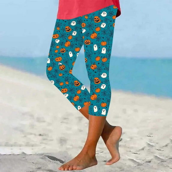 Tnhcen Women's 2025 Halloween Yoga Pants High Waisted Stretch Leggings with Spooky Ghost & Pumpkin Prints – Fall Activewear for Women Sizes S-3XL
