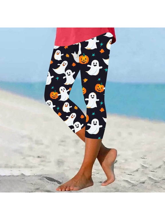 Women's 2025 Halloween Yoga Pants High Waisted Stretch Leggings with Spooky Ghost & Pumpkin Prints – Fall Activewear for Women Sizes S-3XL