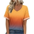 thumbnail image 1 of Tnhcen Women's 2025 Spring Summer Loose Fit V-Neck Gradient T-Shirt - Plus Size Friendly S-5XL Casual Breathable Tops, 1 of 8