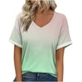 thumbnail image 1 of Tnhcen Women's 2025 Spring Summer Loose Fit V-Neck Gradient T-Shirt - Plus Size Friendly S-5XL Casual Breathable Tops, 1 of 8