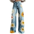 thumbnail image 1 of Tnhcen Women's 2025 Summer Daisy Print Denim Pants High Waisted Straight Leg Jeans Vintage Floral Pattern Twill Casual Streetwear Plus Size S-5XL, 1 of 6