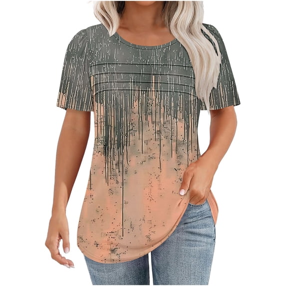 Tnhcen Women's 2025 Summer New Arrival Abstract Watercolor Print Chest Ruffle Crew Neck Tops – Casual Plus Size Friendly Short Sleeve Blouses S-2XL