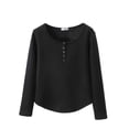 thumbnail image 1 of Tnhcen Women's 2025 Thermal Pajama Top Fleece Lined Sleepwear Round Neck Long Sleeve Winter Loungewear Soft Warm Top L-2XL Black, 1 of 3