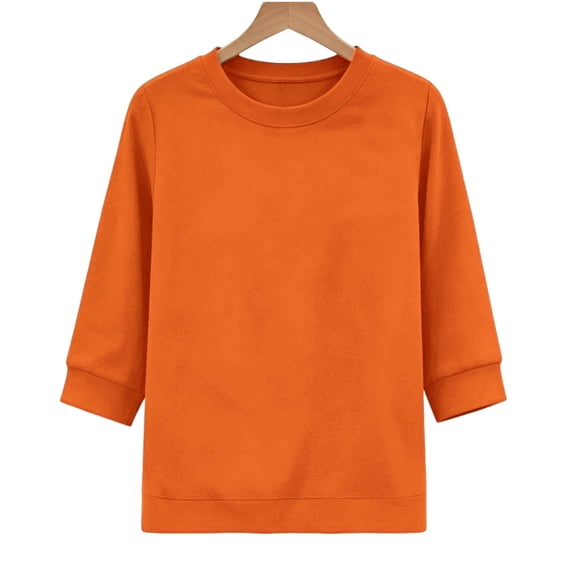Tnhcen Women's 3/4 Sleeve Sweatshirt Solid Color Crew Neck Casual Loose Fit Pullover Top with Ribbed Cuffs Soft Fleece Winter Fall Basic Layering Piece S-2XL Plus Size
