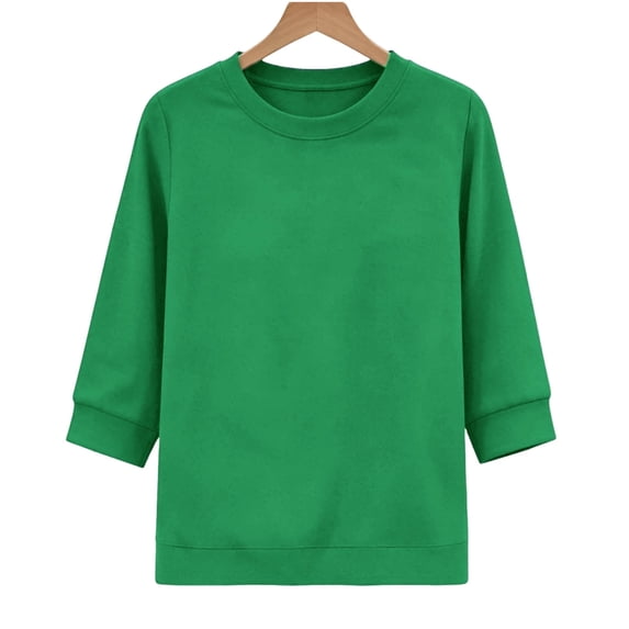 Tnhcen Women's 3/4 Sleeve Sweatshirt Solid Color Crew Neck Casual Loose Fit Pullover Top with Ribbed Cuffs Soft Fleece Winter Fall Basic Layering Piece S-2XL Plus Size