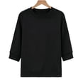 thumbnail image 1 of Tnhcen Women's 3/4 Sleeve Sweatshirt Solid Color Crew Neck Casual Loose Fit Pullover Top with Ribbed Cuffs Soft Fleece Winter Fall Basic Layering Piece S-2XL Plus Size, 1 of 5