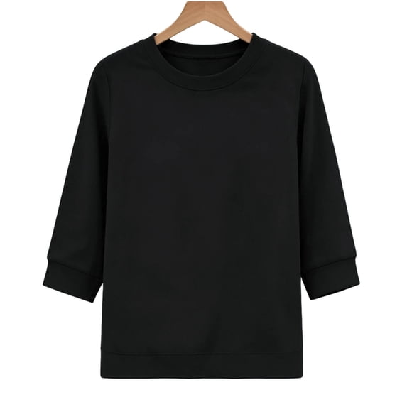 Tnhcen Women's 3/4 Sleeve Sweatshirt Solid Color Crew Neck Casual Loose Fit Pullover Top with Ribbed Cuffs Soft Fleece Winter Fall Basic Layering Piece S-2XL Plus Size