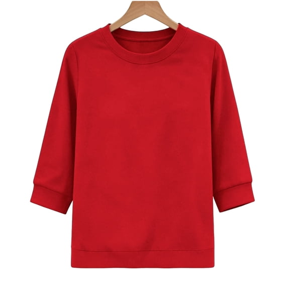 Tnhcen Women's 3/4 Sleeve Sweatshirt Solid Color Crew Neck Casual Loose Fit Pullover Top with Ribbed Cuffs Soft Fleece Winter Fall Basic Layering Piece S-2XL Plus Size