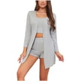 thumbnail image 1 of Tnhcen Women's 3 Piece Soft Knit Lounge Pajama Sets Cardigan Loungewear Robe Tank Top and Shorts Pjs Set Nightwear Lounge Homewear S-2XL, 1 of 9
