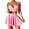 thumbnail image 1 of Tnhcen Women's 3 Piece Swimsuit Set, Floral Print Tankini Top with High Waisted Swim Skirt & Bikini Bottoms, Nylon Spandex, Plus Size S-2XL, 1 of 7
