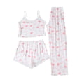 thumbnail image 1 of Tnhcen Women's 3 Pieces Pajama Set Bow Print Cami Top Shorts Long Pants Sleepwear Home Wear Soft Stretchy Fabric Casual Comfortable Outfit M-2XL, 1 of 9