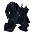 thumbnail image 1 of Tnhcen Women's 4-Piece Pajama Set with Lace Trim, Long-Sleeve Sleepwear Set, Plus Size Pajamas, Satin Loungewear for Spring & Fall S-3XL, 1 of 7