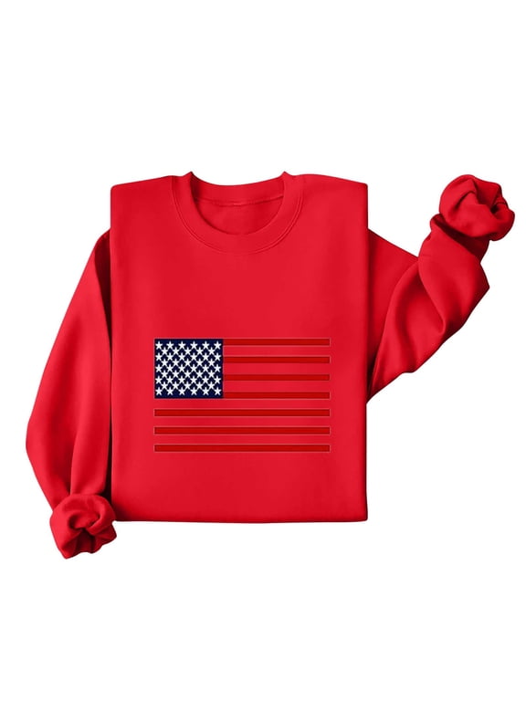 Women's 4th of July Sweatshirt, Patriotic USA Flag Print Pullover Hoodie, Long Sleeve Loose Fit Graphic Top, Casual Independence Day Outfit, Sizes S-2XL