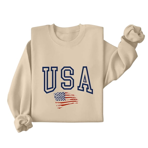 Tnhcen Women's 4th of July Sweatshirt, Patriotic USA Graphic Pullover, Long Sleeve Crewneck Casual Loose Fit Top, No Hood Fleece Sweater, Sizes S-2XL