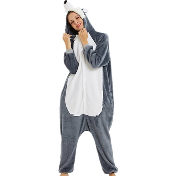 Tnhcen Women's Animal Print Hooded Onesie Pajamas, Flannel Kigurumi Sleepsuit, Cute Cartoon Character Costume Pajamas, Warm Fleece Unisex Sleepwear for Adults, S-XL