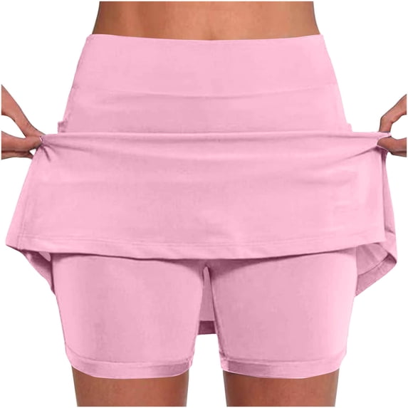 Tnhcen Women's Athletic Skort with Built-in Shorts Mid Waist Yoga Skirt Shorts Polyester Spandex Milk Silk Double-Sided Fleece S-2XL