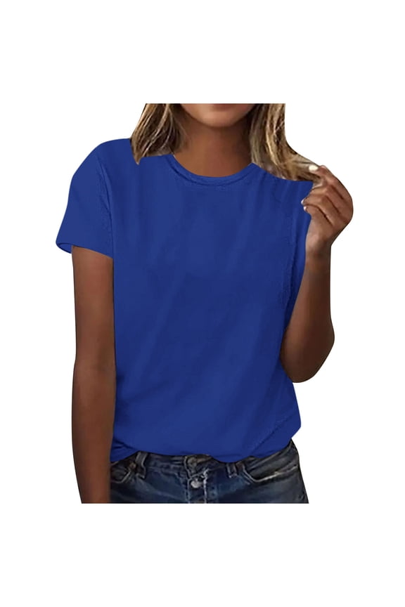 Women's Basic Crewneck Short Sleeve Summer Top | Soft Polyester Spandex Cotton Blend | Loose Fit Plus Size Friendly (S-2XL) | Casual Daily Essential