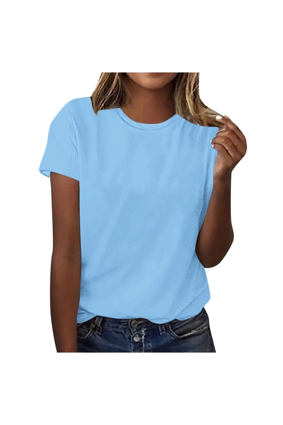 Women's Basic Crewneck Short Sleeve Summer Top | Soft Polyester Spandex Cotton Blend | Loose Fit Plus Size Friendly (S-2XL) | Casual Daily Essential