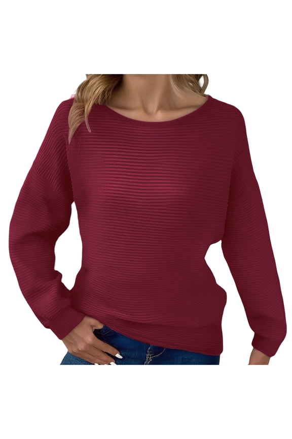 Women's Basic Knit Sweater Fall Essential Thin Top Soft Polyester Jacquard Pullover Classic Round Neck Casual Wear Simple Solid Color Long Sleeve S-3XL