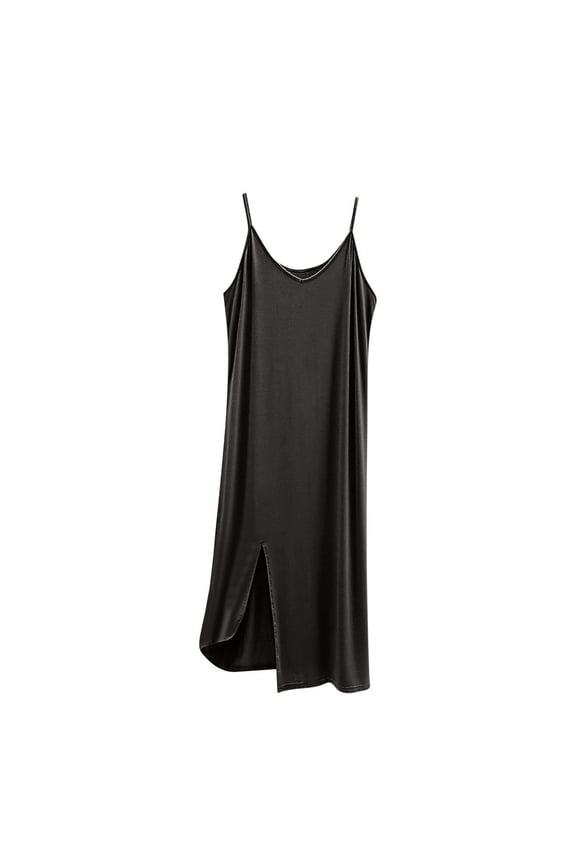 Women's Basic Modal Sleep Dress - Sleeveless Loose Fit Pajama Gown with Front Slit Sexy Long Dress for Women M-2XL Sizes Soft Cotton Blend Nightwear for Lounging & Bedtime