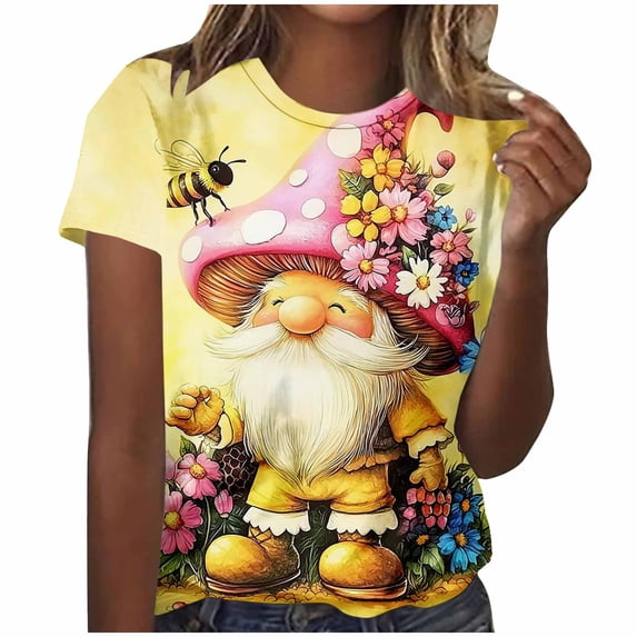 Tnhcen Women's Bee Lover Graphic Tee, Cute Sunflower and Bee Print T-Shirt, Casual Loose Fit Short Sleeve Summer Top, Soft Stretch Plus Size S-5XL