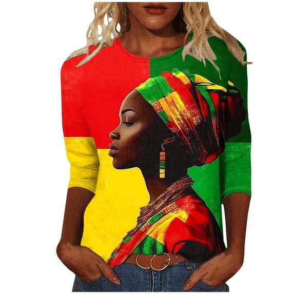 Tnhcen Women's Black History Month 3/4 Sleeve Graphic Tee - Plus Size Loose Fit Fall Casual Tops 4XL-5XL